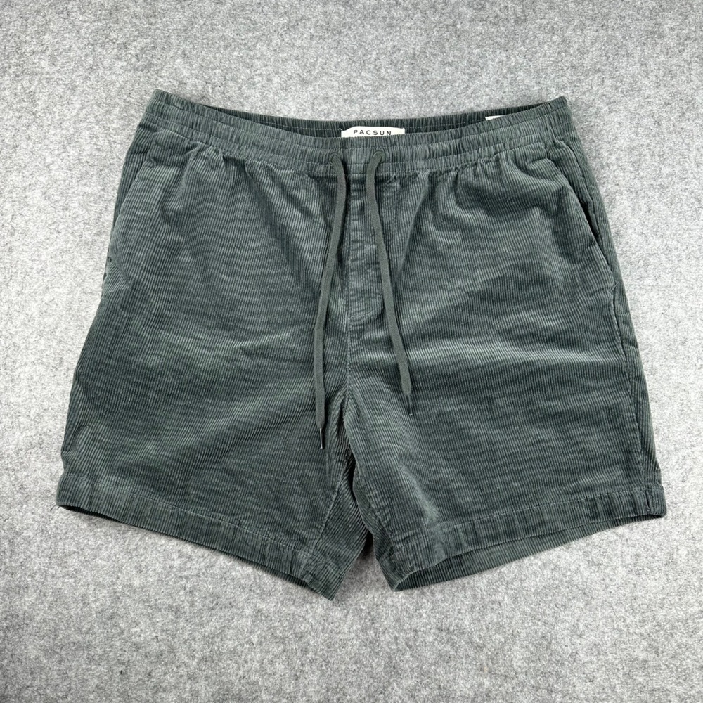 PacSun Volley Corduroy Shorts Mens Large Dark Green Elastic Waist 6 Inch Inseam